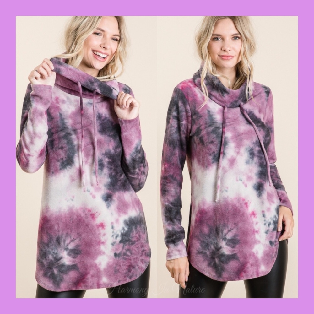 ❗️NEW❗️Brushed Tie Dye Cowl Neck Sweater Top